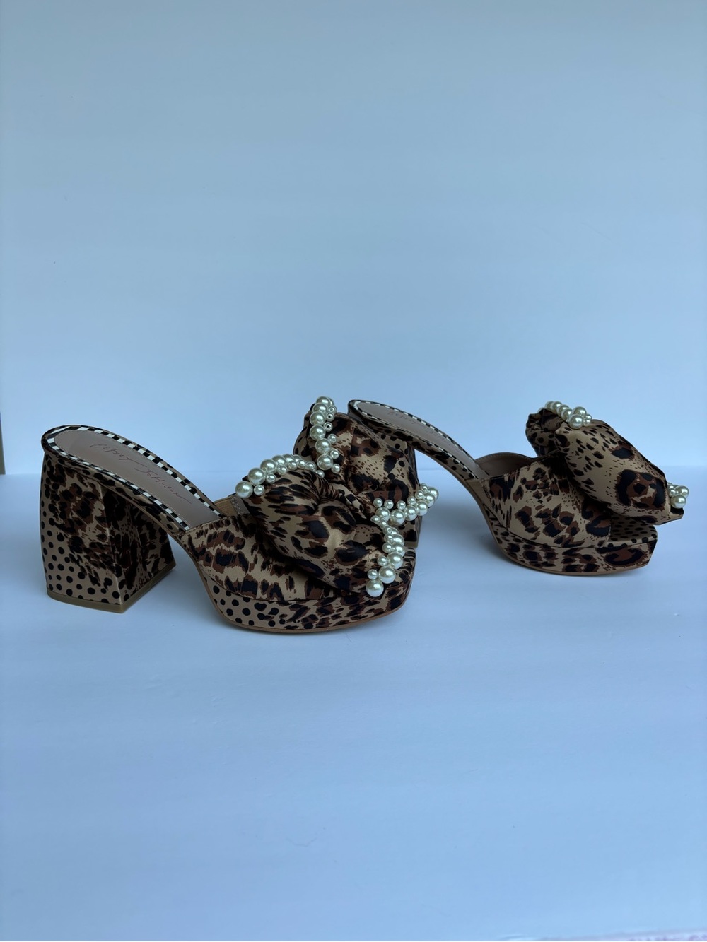 Betsey Johnson Leopard Pearl-Trim Block Heel - Brown/Black - Picture 2 of 8